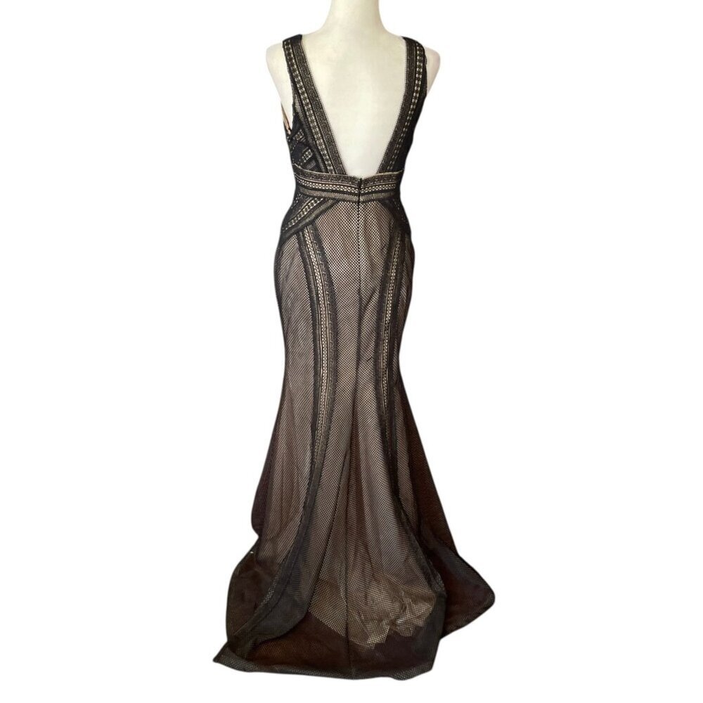 Alyce Black Lace Formal Prom Gown SZ 8 Goth Regency Long Train - Picture 3 of 14